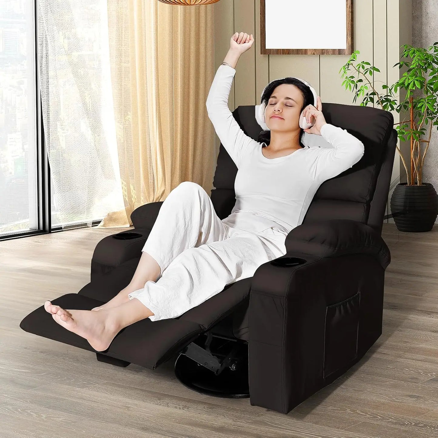 Massage Rocker Recliner Chair with Vibration And Heat USB & Type-C Ports 360° Customizable Rocking Recliner Chair