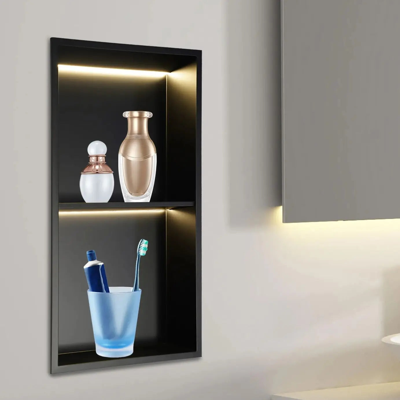 Stainless Steel Recessed Wall Niche with LED Light 2/3-Tier Bathroom Shelves Concealed Shower Niche Shelf Bathroom Cabinet