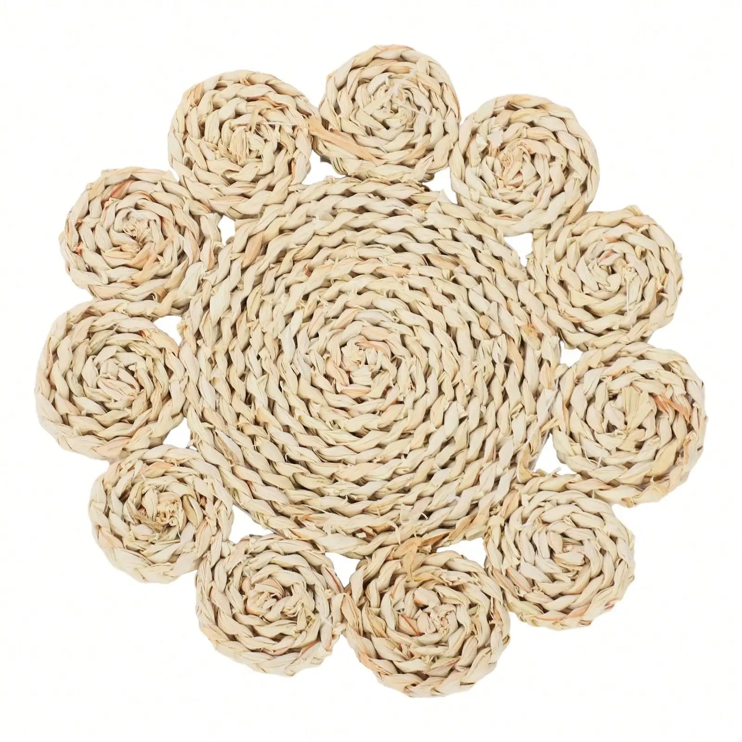 12pcs Petal Shape Placemats, 30cm/11.81in Woven Rattan Table Mats for Restaurant & Dining Table, Coffee