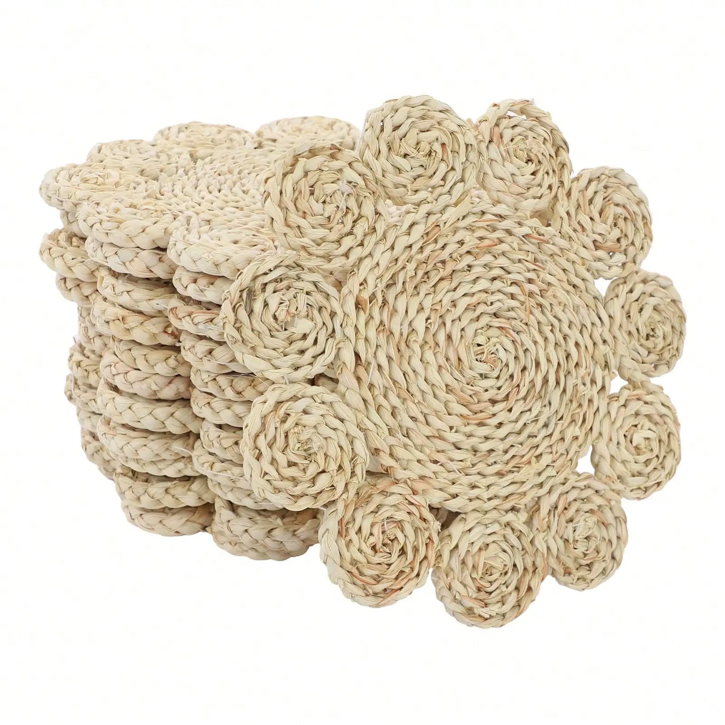 12pcs Petal Shape Placemats, 30cm/11.81in Woven Rattan Table Mats for Restaurant & Dining Table, Coffee