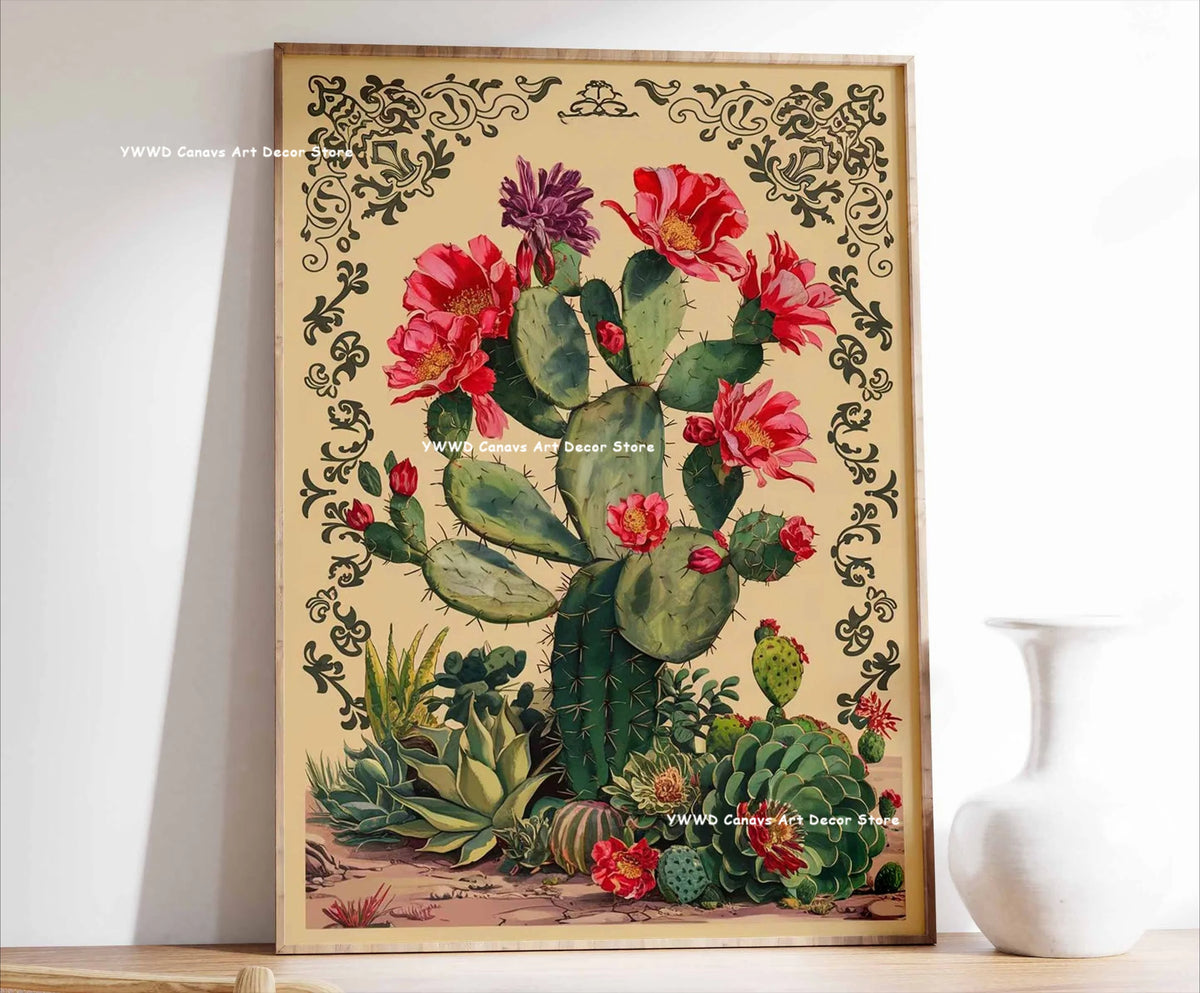 Bohemian Cactus Desert Canvas Poster Mexico Smallest Architectural Artwork Western Plant Wall Art Print for Modern Home Decor