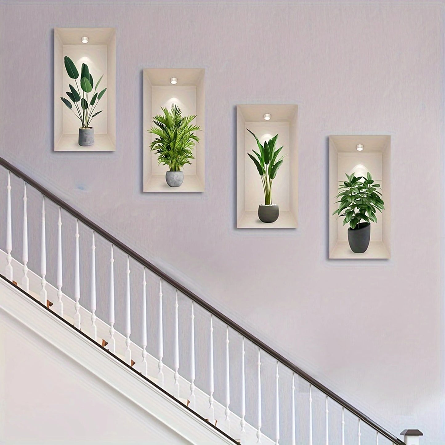 Tropical Jungle Theme Wall Decal Set with 3D Potted Plants Green Palm Leaves and Devil s Ivy for Home or Office Decor