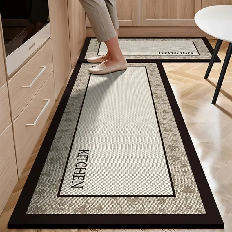 Kitchen Pvc Floor Mat Leather Waterproof Non-slip Carpet Oil-proof Foot Mats Pink Flower Pattern Home Decoration Rug Vinyl Rugs