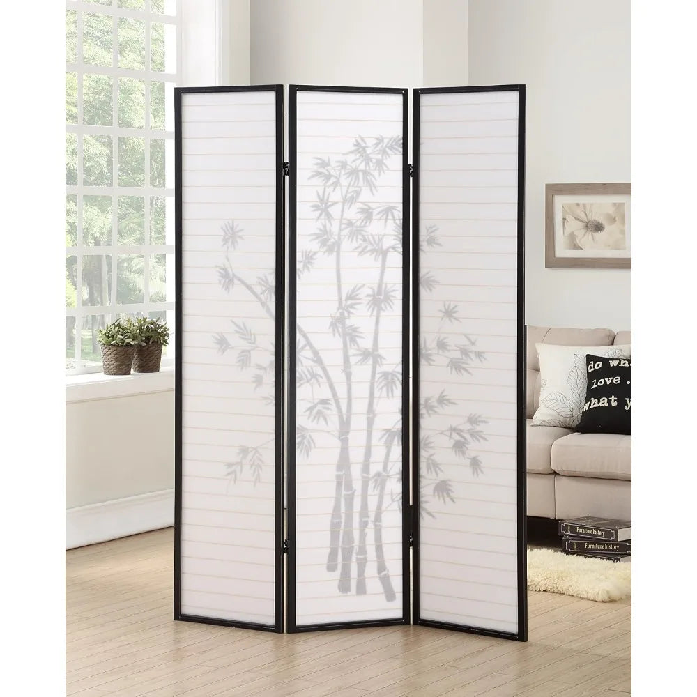 3-Panel Oriental Shoji Room Divider Screen, Black - Japanese-Inspired Privacy Panel, 71" Tall