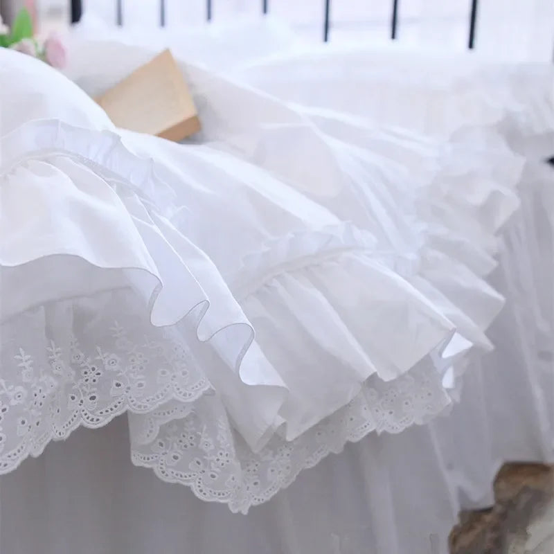 Top Romantic Lace Ruffle Duvet Cover Queen Solid Home Bedding Duvet Cover King Size 100% Cotton Elegant Bedroom Quilt Covers