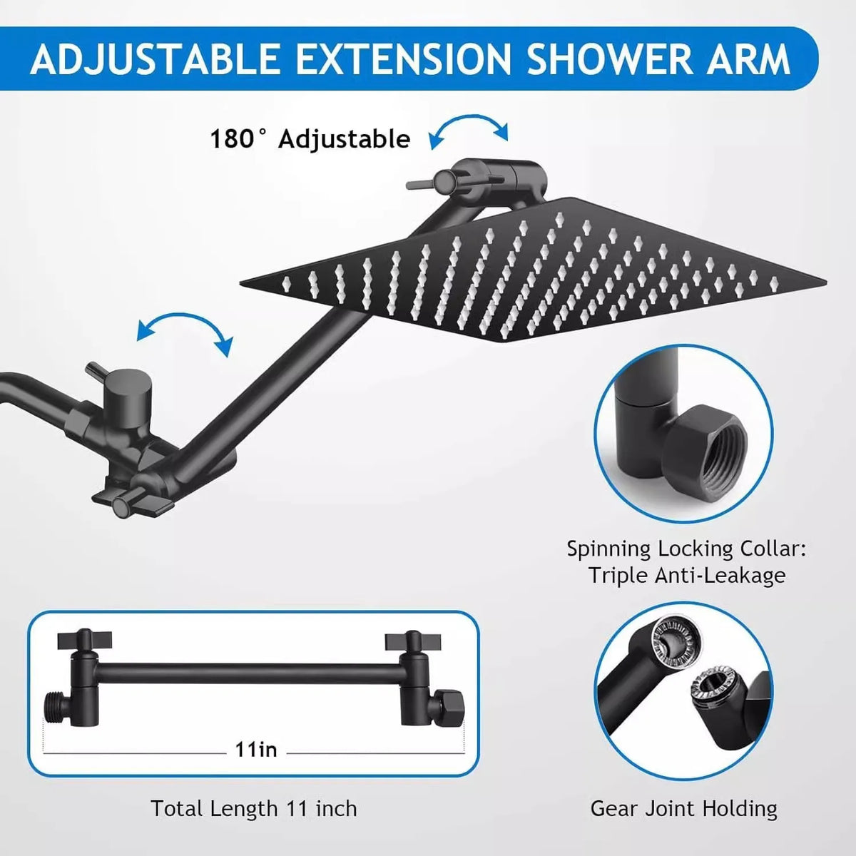 8/10 Inch Stainless Steel 5 Modes Overhead Shower With Extended Arm Multifunctional Handheld Shower Wall Mounted Shower Set