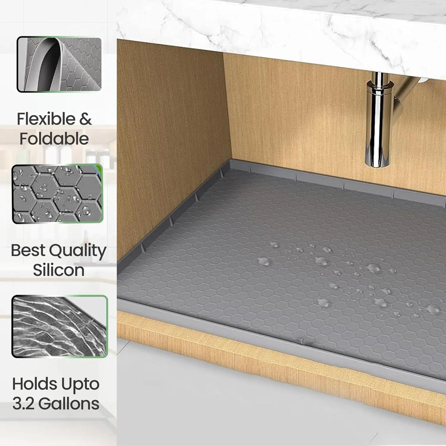 Silicone Under Sink Mat Waterproof Under Sink Liner Cabinet Protector Kitchen Sink Mat for Bottom of Sink Undersink Waterproof