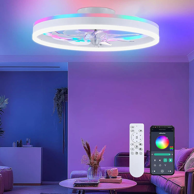 Smart RGB Ceiling Lamp Fan Home Decoration Atmosphere Ceiling Lamp Dimmable 6-speed Electric Fan for Hotel Bedroom Fixture