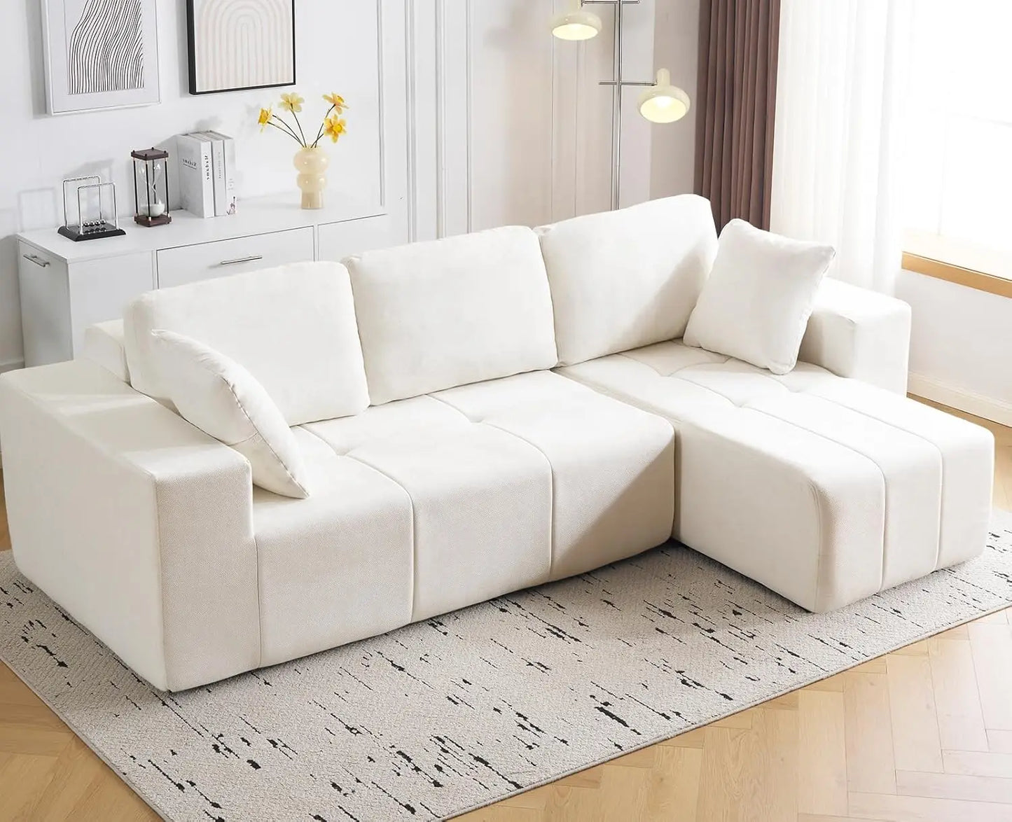 Cloud Modular Sectional Couch 105 Inch Chenille Deep Seat L-Shape Sofa with Chaise Customized Upholstered Boneless Couches
