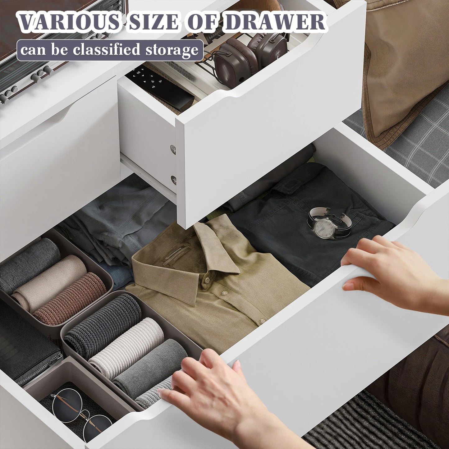 Modern Tall wooden Dresser with 6 Drawers - Solid Wood Storage Cabinet for Bedroom, Entryway & Living Room