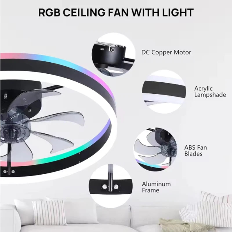 Smart RGB Ceiling Lamp Fan Home Decoration Atmosphere Ceiling Lamp Dimmable 6-speed Electric Fan for Hotel Bedroom Fixture