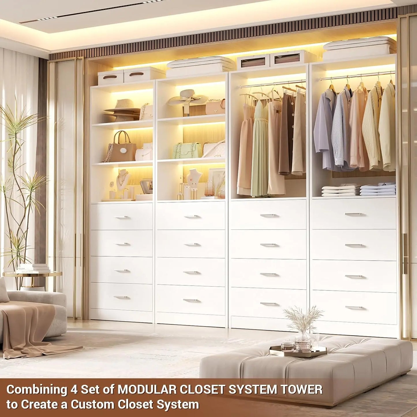 21.3" Wood Closet Organizer System with 4 Drawers Modular Walk-in Wardrobe Storage Unit Small Tall Cabinet, Customized