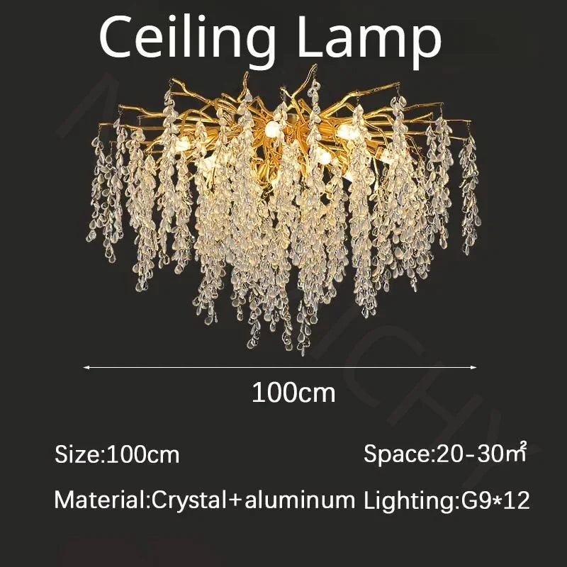 Branch-shaped Crystal Chandelier Living Room Art Home Decoration Indoor Loft Bedroom Ceiling Modern Luxury LED Chandelier Lustre