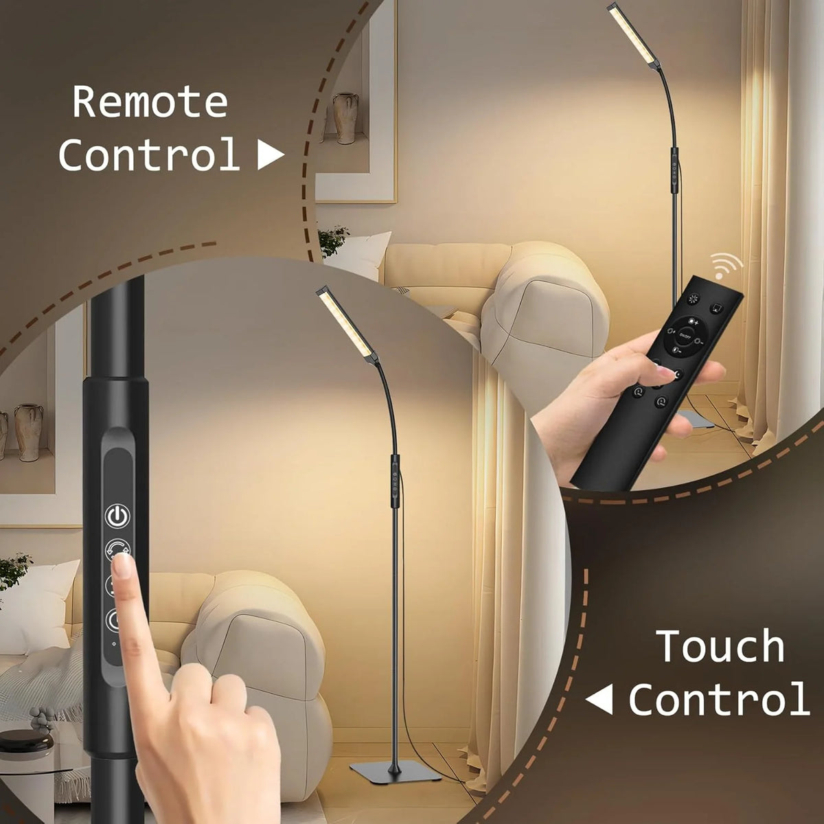 Living Room LED Floor Lamp 108 LEDs Standing Lamp  3 Color Mode Light Warm White 360°Adjustable Lights Flexible Gooseneck Dimmable USB Powered for BedRoom Reading Office