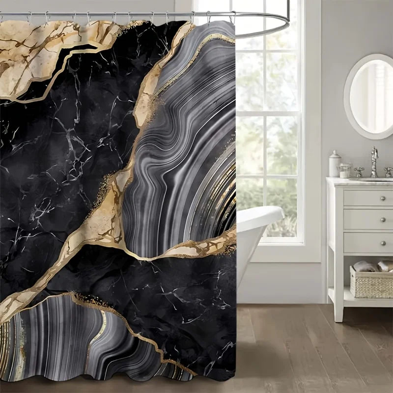 1or4 Piece Black Marble Shower Curtain Set - Modern Abstract Texture Bathroom Decor - Washable Fabric Curtain - Rugs and Cover