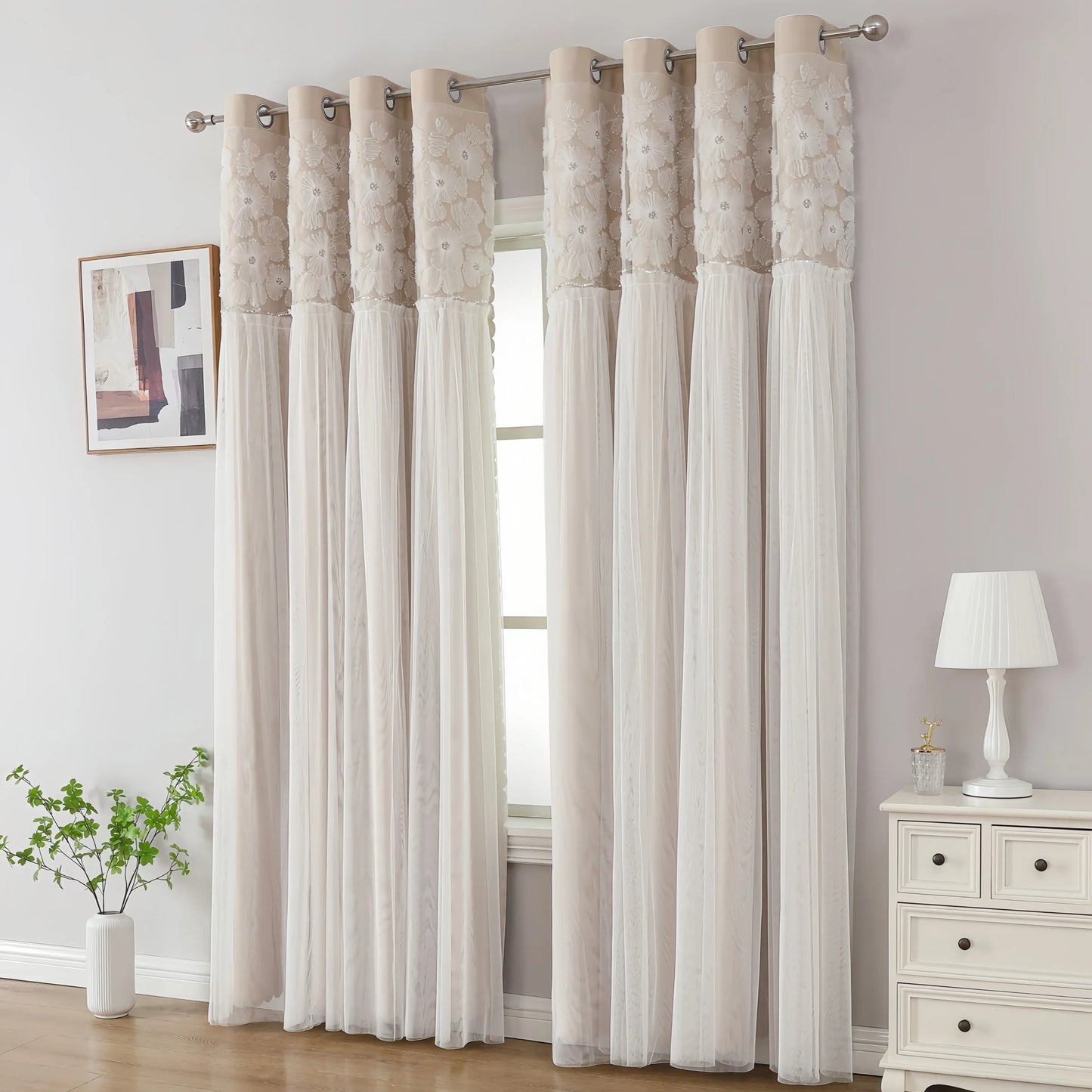Korean-style Lace Curtain Finished Product Full Blackout Curtain Cloth Living Room Bedroom Solid Color Floating Window Curtain