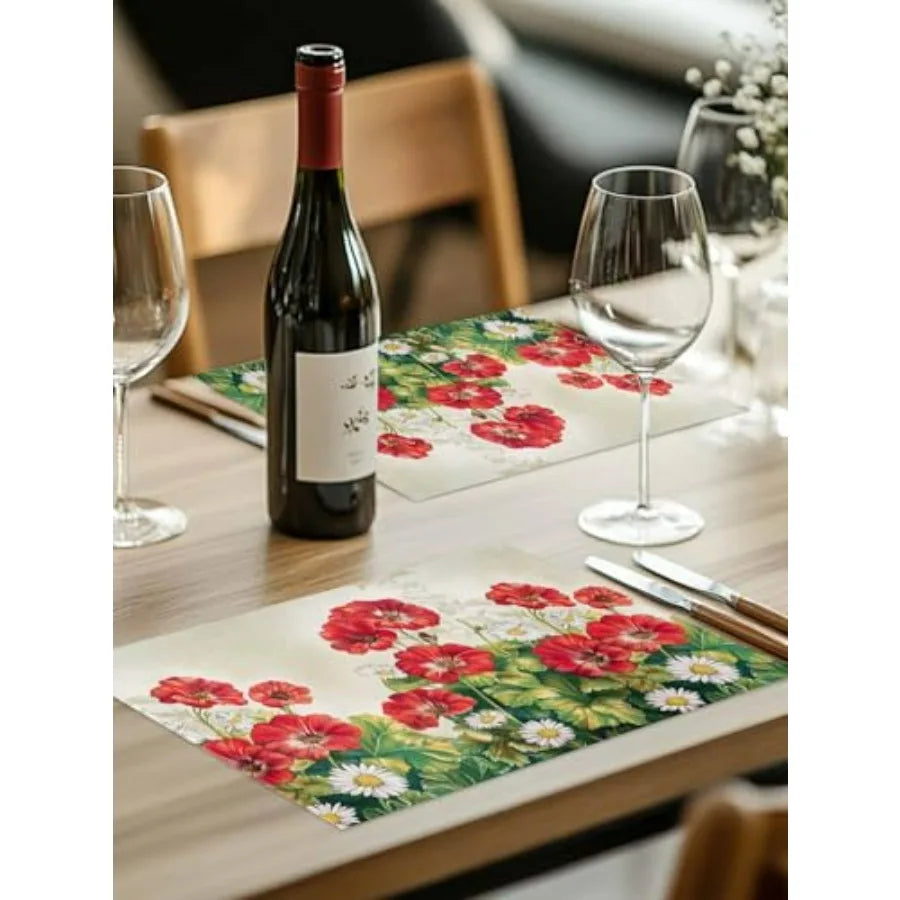 Table Placemats Set of 4 Summer Botanical Blossom Floral Wipeable Place Mats for Dining Tables Country Wild Flowers Washable Ta