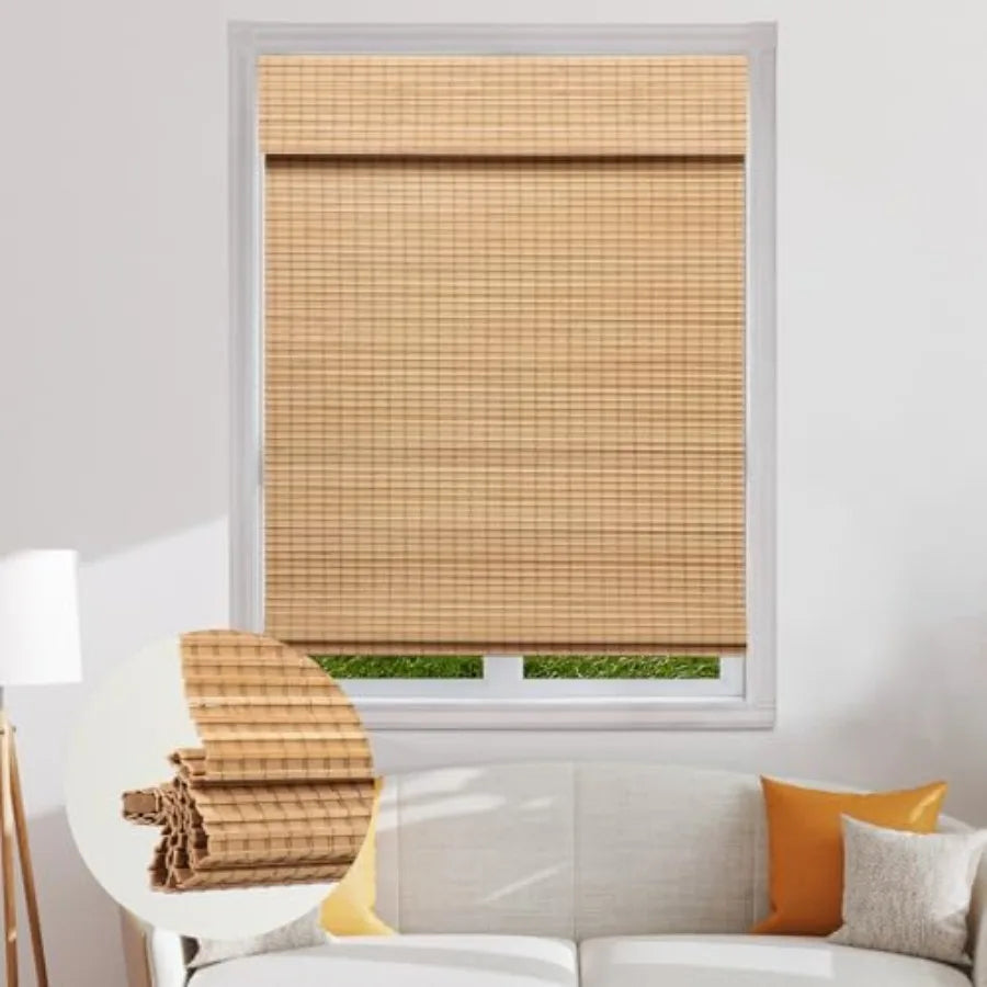 CoeBamboo Roman Shades Blkout Naal Bamboo Blinds for Indoor ows Roll Up Blind Priy Shade for Home Office Door UV Resnt and Easy