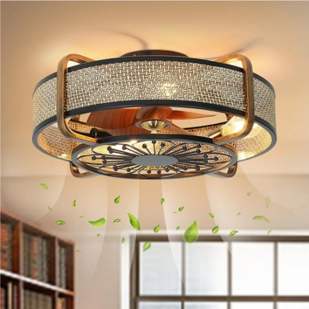 Retro Ironwork Ceiling Fan Light With Remote Control 6 Speeds Silent Ceiling Fan Lamp Bedroom Living Room Decoration Chandelier