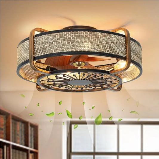 Retro Ironwork Ceiling Fan Light With Remote Control 6 Speeds Silent Ceiling Fan Lamp Bedroom Living Room Decoration Chandelier