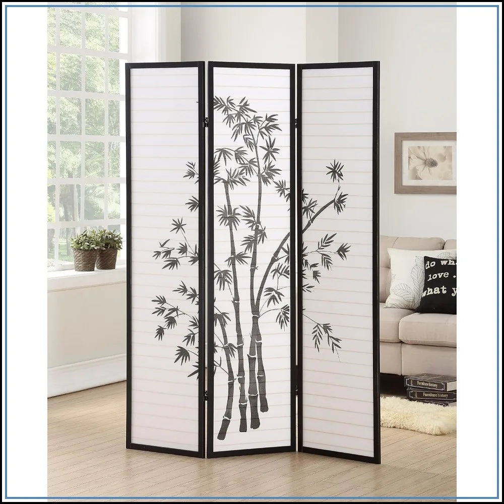 3-Panel Oriental Shoji Room Divider Screen, Black - Japanese-Inspired Privacy Panel, 71" Tall