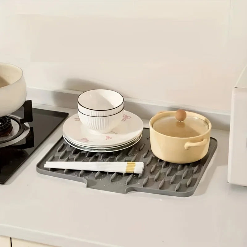 Heat Resistant Silicone Dish Drying Mat Non Slip Drainage Sink Counter Pad Easy Clean Kitchen Tableware Mat Space Saving Storage