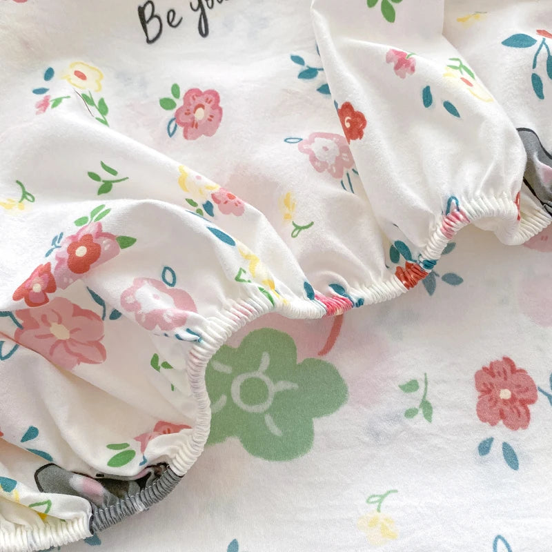 2025 New Bed Hat Print Cartoon Water Clouds Cotton Bedspread Student Mattress Cover Skin Friendly Full Wrap with Elastic Sheet