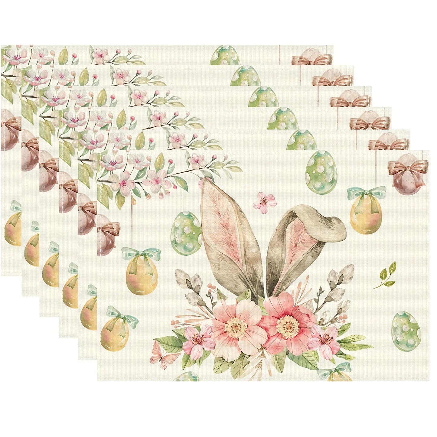 4/6pcs Set Easter Watercolor Rabbit Ears Colorful Egg Flower Butterfly Spring Placemats Suitable for Home Kitchen Party Indoor a