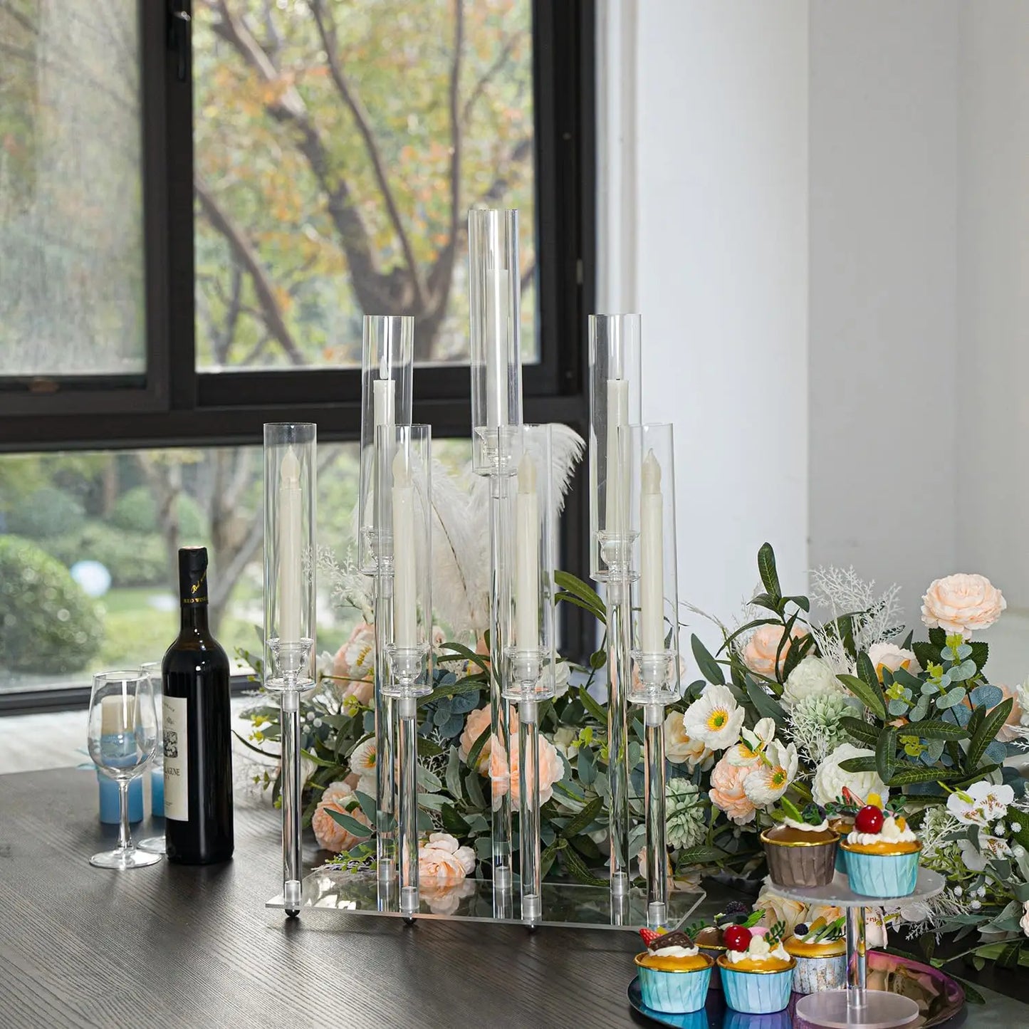 4pcs 7-Arm Acrylic Candlestick Clear Candelabra 26.5 Inch Tall for Hanukkah Living Room Decor