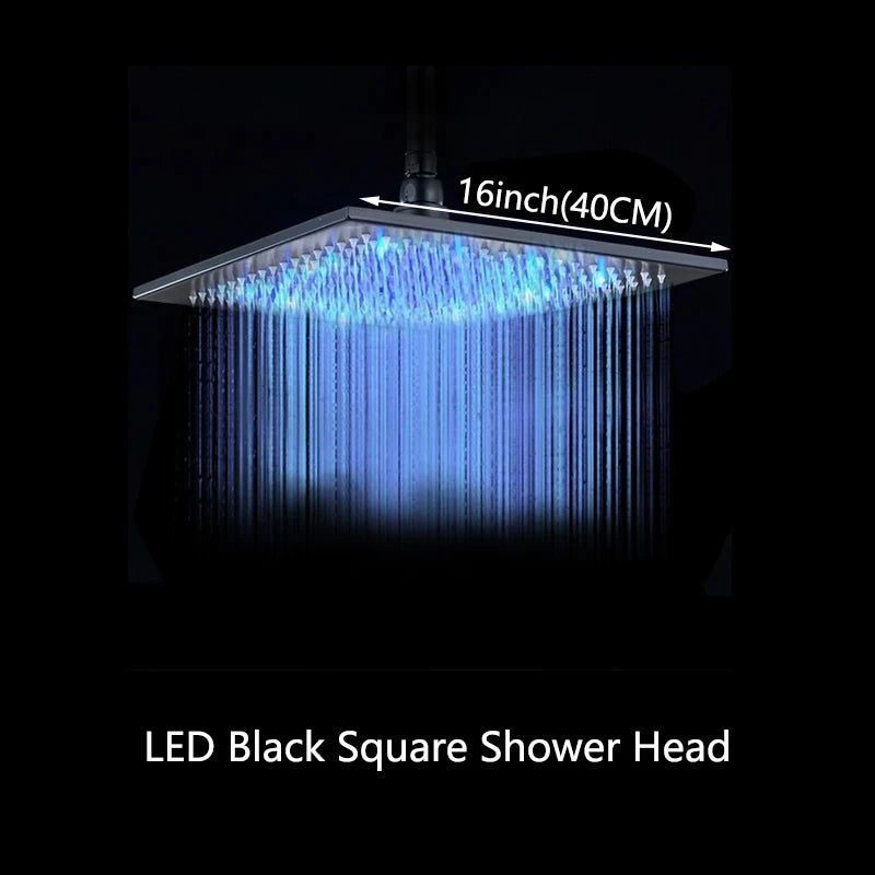 Rainfall Shower Head LED Changing 12/16" Square Brass Shower Head Faucet Bathroom Accessory Top Over-head Shower Sprayer