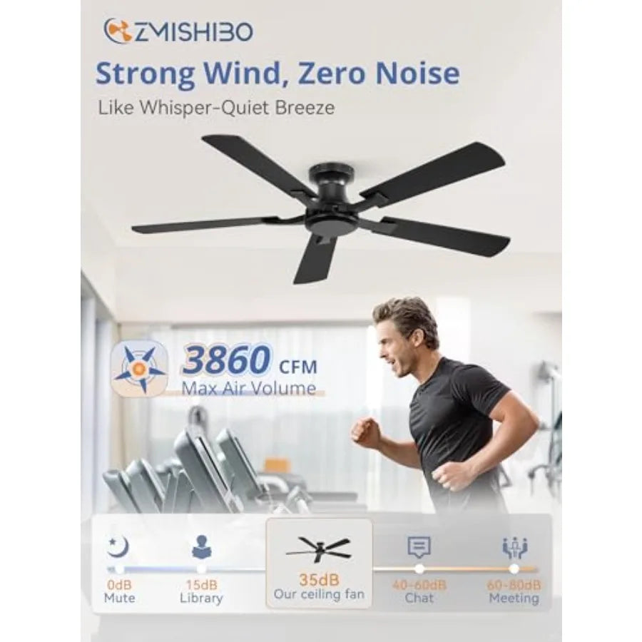 Ceiling Fan No Light, Flush Mount Low Profile, Modern Ceiling Fan Without Light, Remote Control and Quiet DC Motor, for doorand