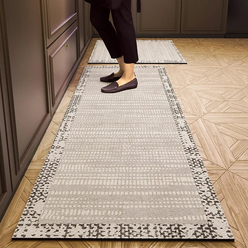 Pvc Kitchen Floor Mat Retro Style Non-slip Oil-proof Carpet Leather Waterproof Foot Mats Long Strip Home Decoration Rug