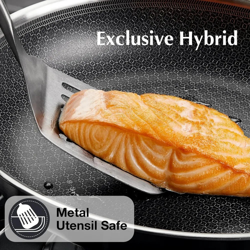 US Shipping Triply Stainless Steel Cookware Set 10 Piece Nonstick Hybrid Pots and Pans Set with Honeycomb Interior 18/10