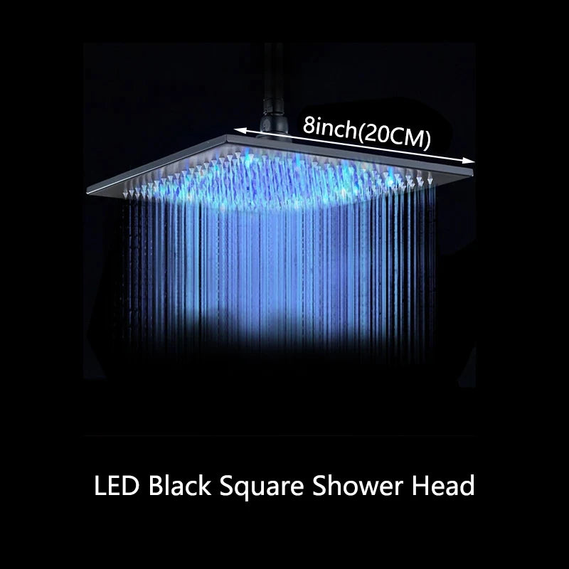 Rainfall Shower Head LED Changing 12/16" Square Brass Shower Head Faucet Bathroom Accessory Top Over-head Shower Sprayer
