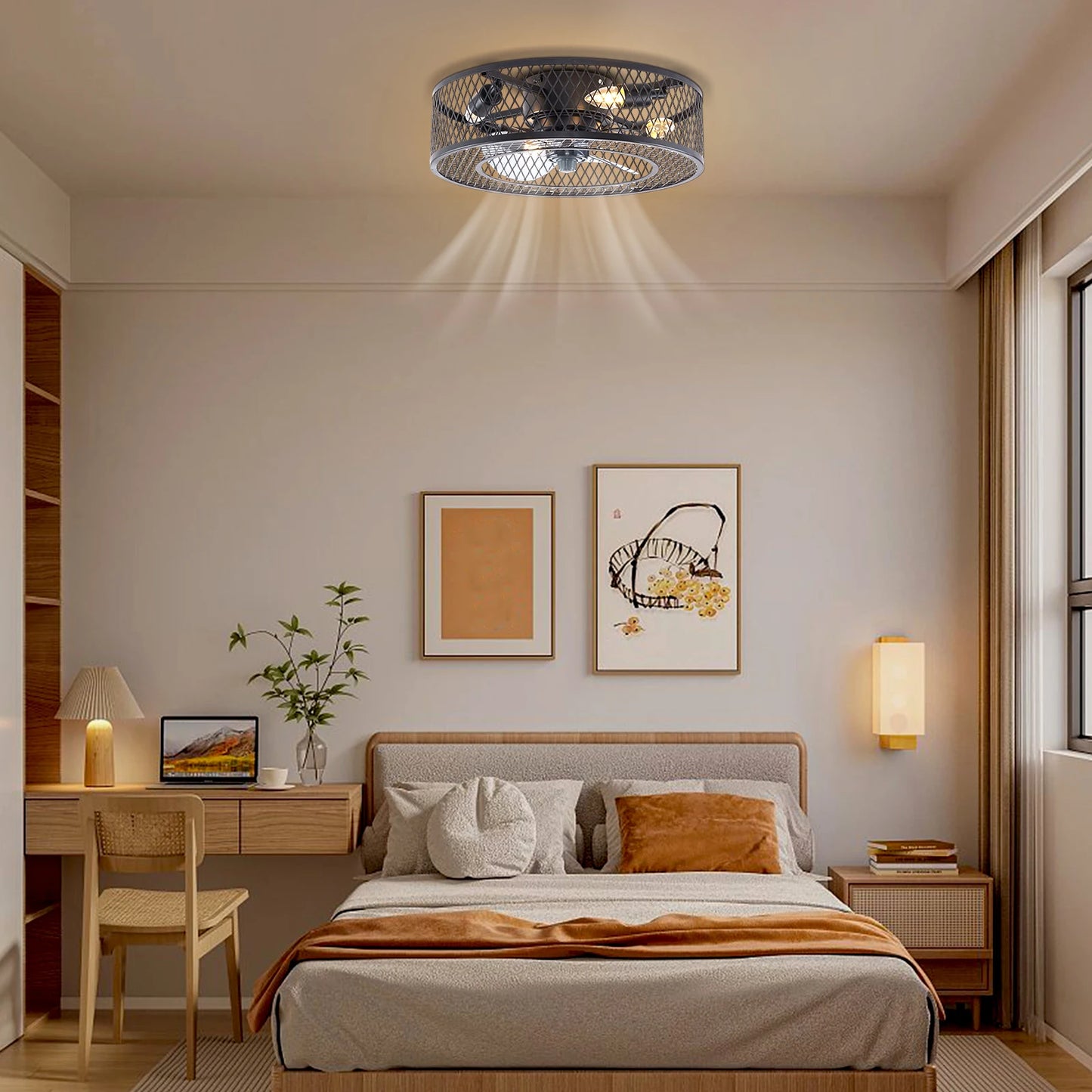 18 Inch Fan Pendant Light Black - Without Light Source E27 * 4 for Living Rooms, Restaurants, Bedrooms Foyers, Farmhouses, Bars