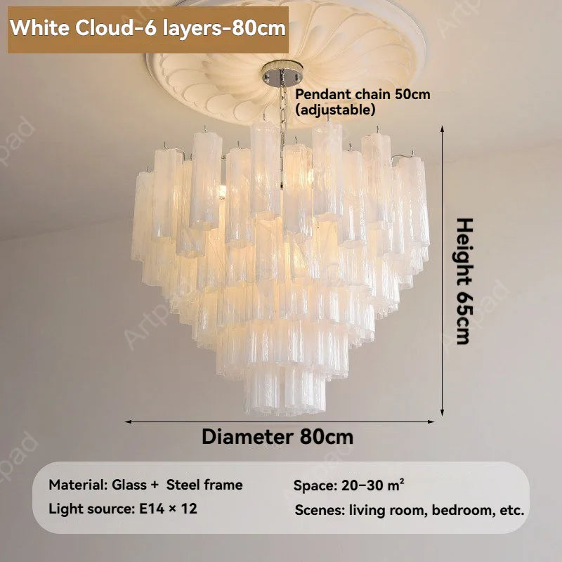 Round Murano Glass Chandelier Crystal Tube LED Ceiling Light for Living Room Dining Room Bedroom Luxury Modern Home Decor Lamp