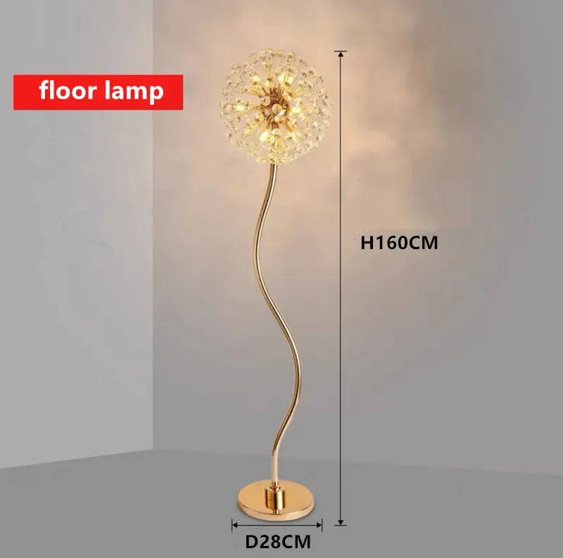 Nordic Floor Lamp LED Crystal Desk Lamp Living Room Bedroom Salon Indoor Lighting Sunshine Art Deco Luminous Stand Light