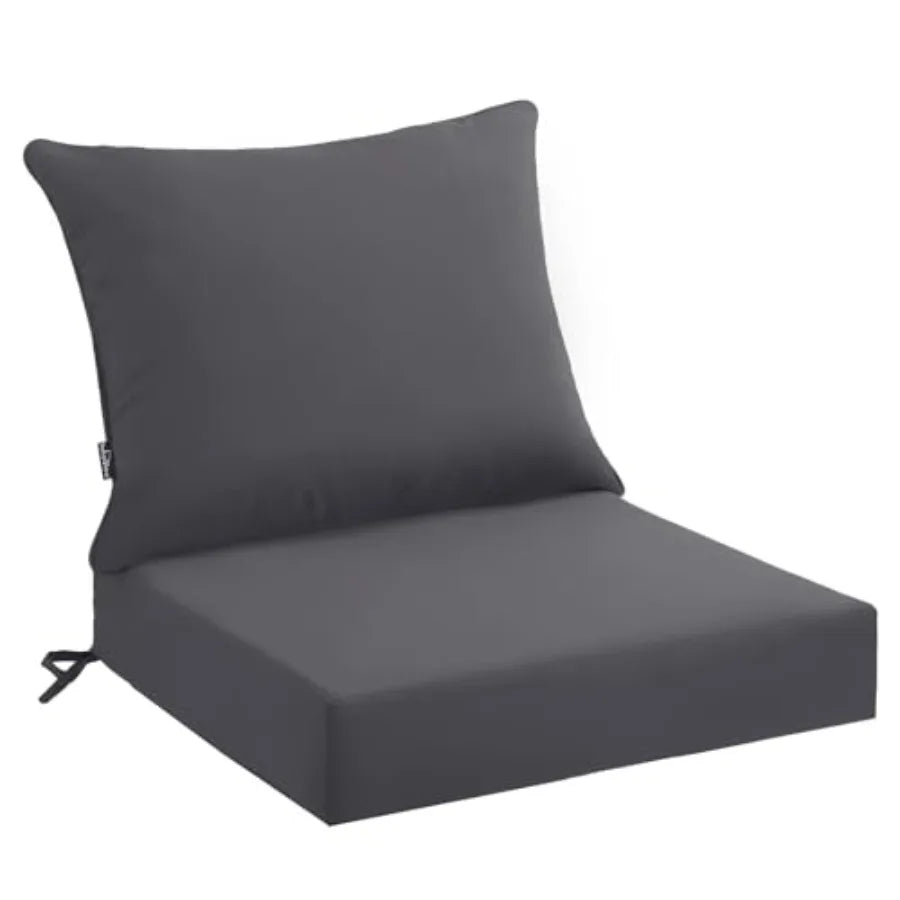 Outdoor Seat Cushion Set 4, Waterproof and Fade Resistant Patio Furniture Cushions with Removable Cover and Ties, Thick Deep Seat