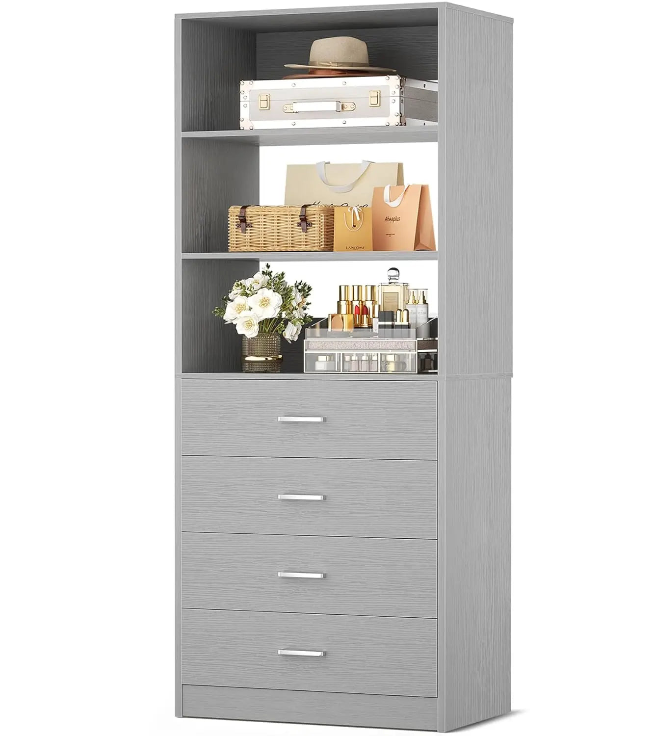 21.3" Wood Closet Organizer System with 4 Drawers Modular Walk-in Wardrobe Storage Unit Small Tall Cabinet, Customized