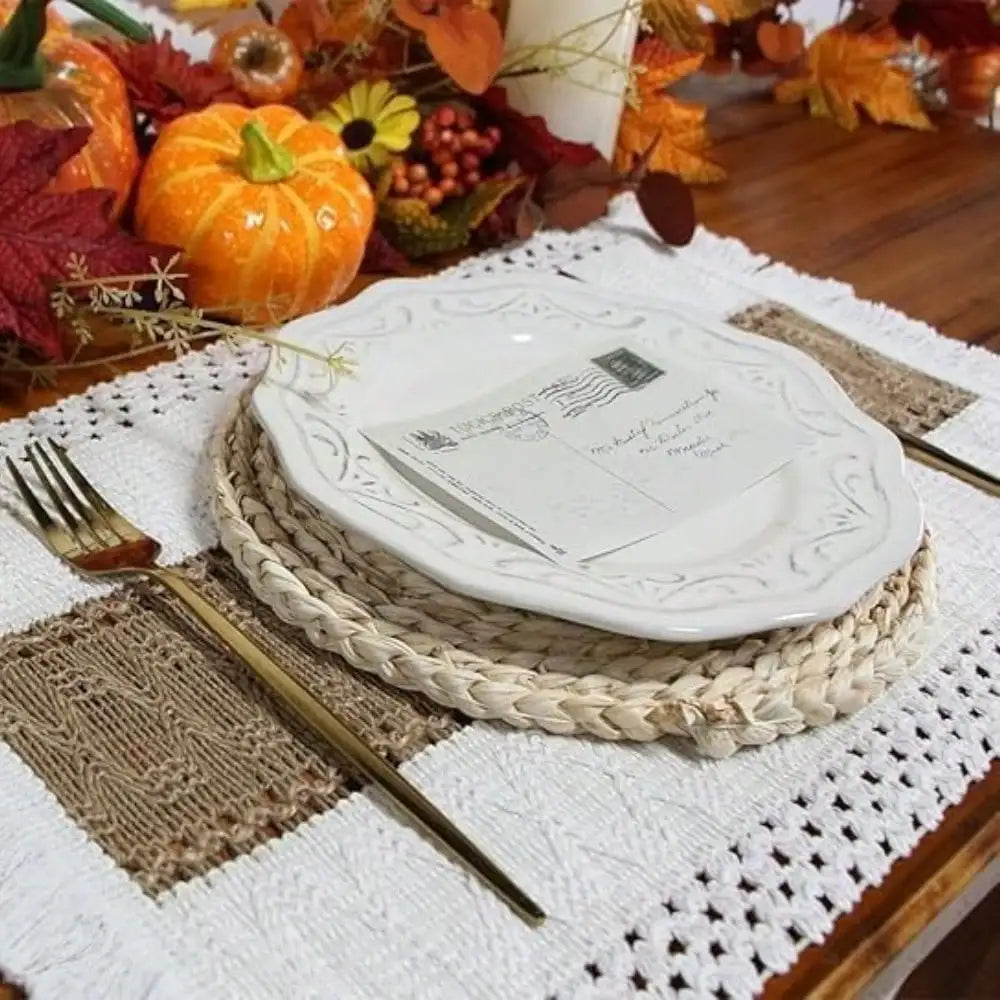 Boho Placemats Cotton Burlap and Kitchen Woven Thanksgiving Placemats with Tassels for Dining Table Centerpiece Home Decorations