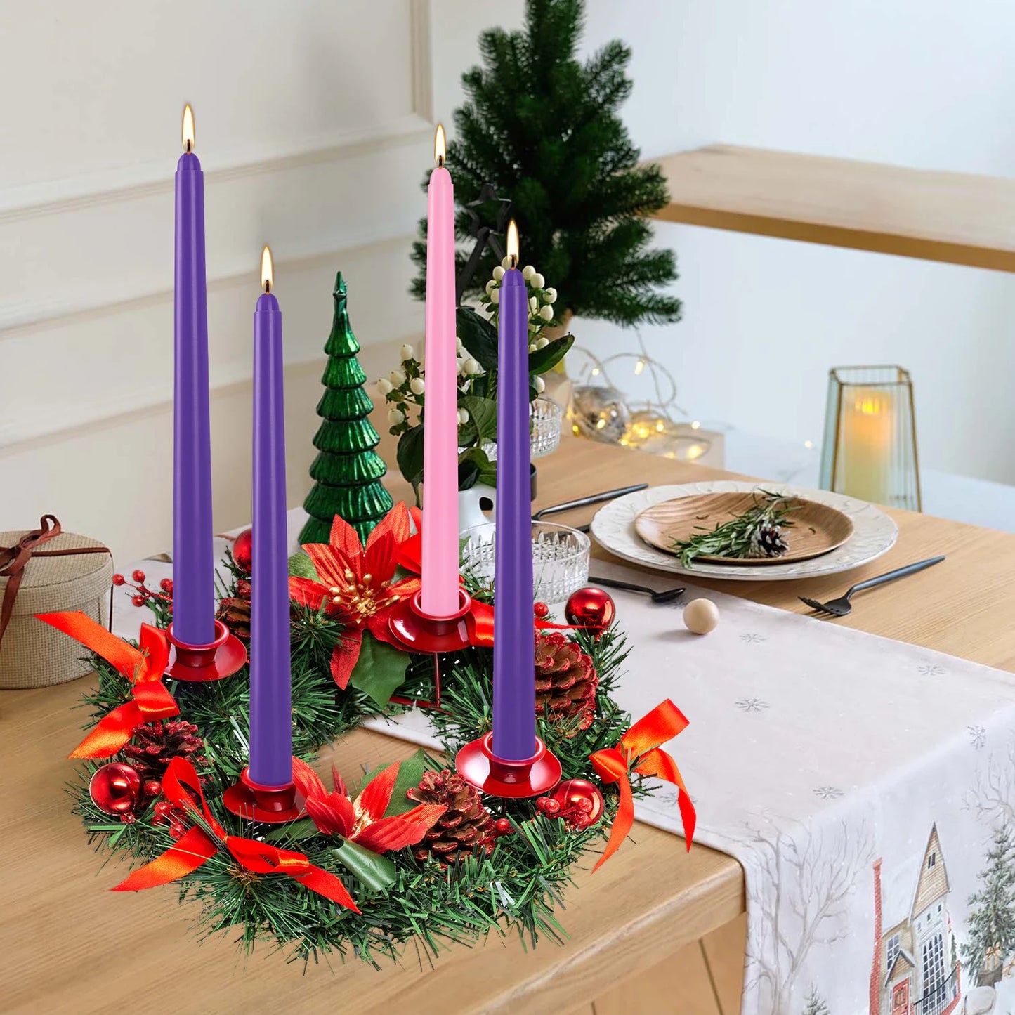 16 Pieces 10inch B Models 12 Purple 4 Pink Small Wax Without Drip, Smoke-Free, Unscented Household Dinner Candles, Hand-Pulled, High-Quality, Suitable for All Places, and Various Holidays. We Only Uses the Tapered Candles Mad