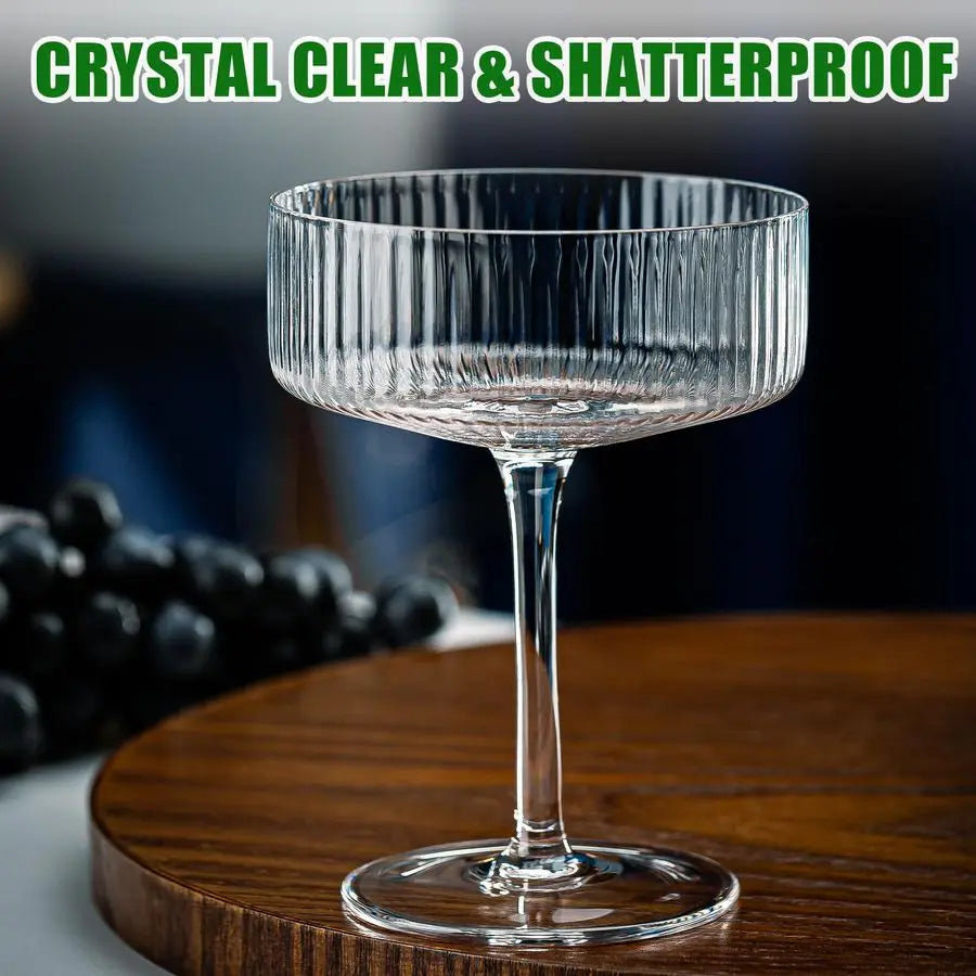 12 Pcs Acrylic Martini Glasses, 10oz Shatterproof Plastic Champagne Tower, Unbreakable Ribbed Coupe Glasses, Stem Cocktail Glass
