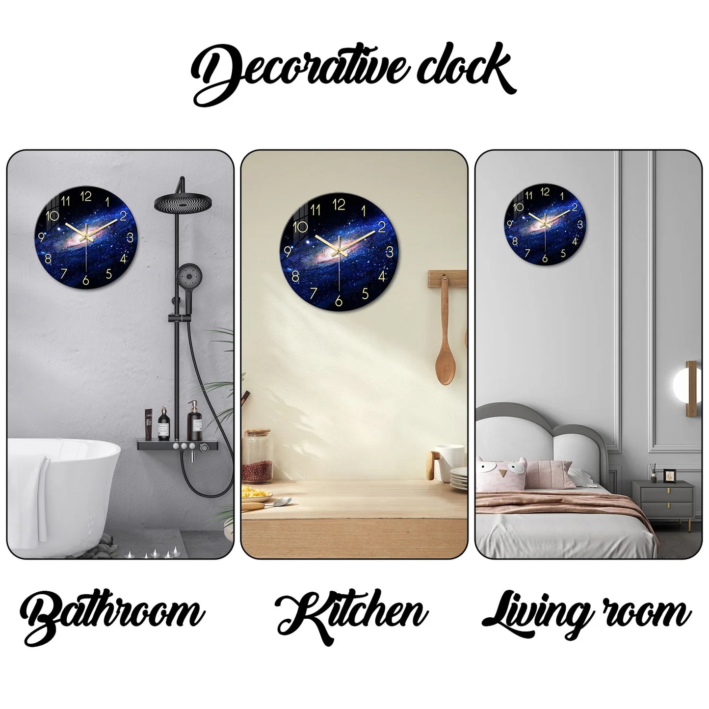 Creative Night Starry Sky Pattern Tempered Glass Wall Clock Living Room Bedroom Kitchen Home Decoration Wall Clock Silent Quartz Clock Holiday Gift 12 Inches 14 Inches 16inch (Without Battery)
