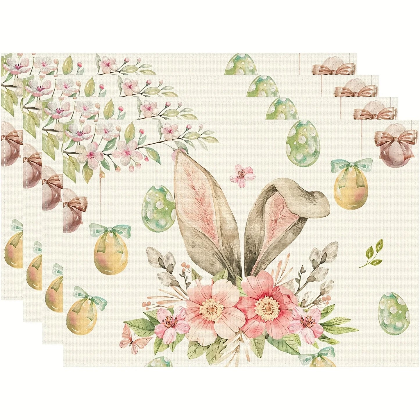 4/6pcs Set Easter Watercolor Rabbit Ears Colorful Egg Flower Butterfly Spring Placemats Suitable for Home Kitchen Party Indoor a