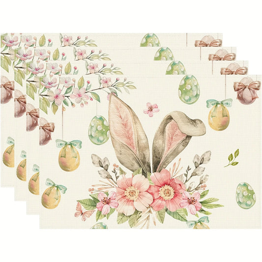 4/6pcs Set Easter Watercolor Rabbit Ears Colorful Egg Flower Butterfly Spring Placemats Suitable for Home Kitchen Party Indoor a