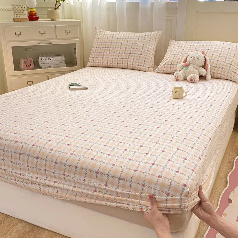 2025 New Bed Hat Print Cartoon Water Clouds Cotton Bedspread Student Mattress Cover Skin Friendly Full Wrap with Elastic Sheet