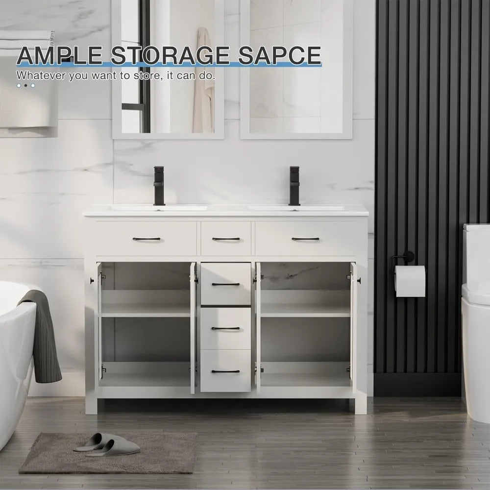 48" Modern Bathroom Vanity and Sink, Painted Bathroom Storage Cabinet with Double Sink, Four Doors and Three, Customized