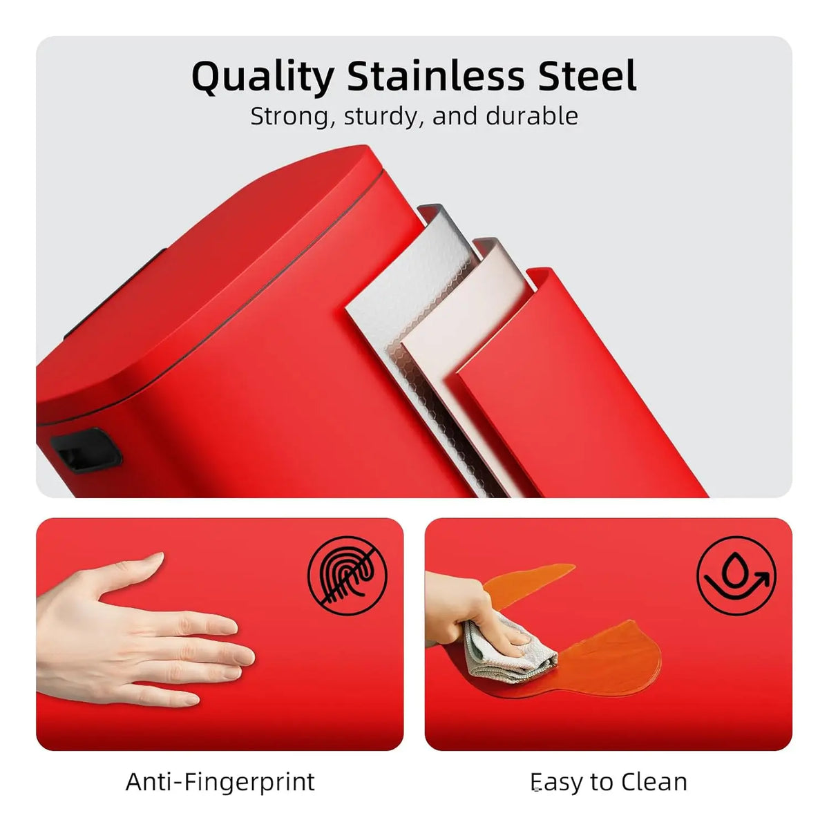 KUK 13 Gallon/50L Stainless Steel Step Pedal Kitchen Trash Can with Lid