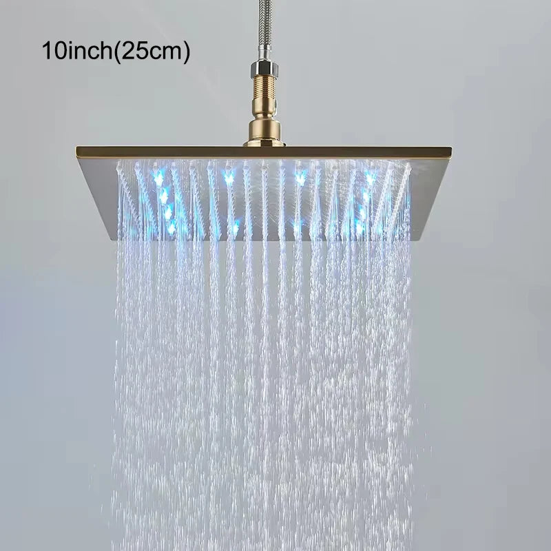 Rainfall Shower Head LED Changing 12/16" Square Brass Shower Head Faucet Bathroom Accessory Top Over-head Shower Sprayer