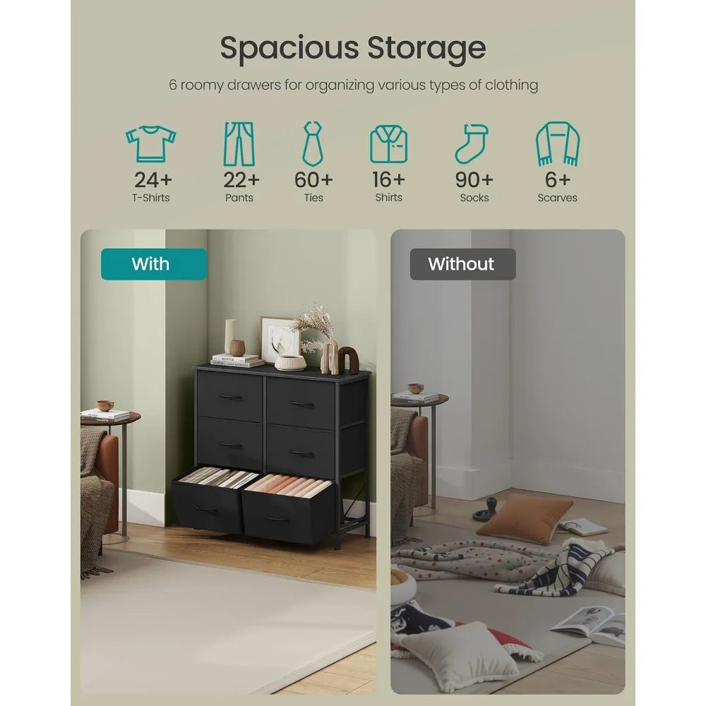 Dresser with 6 Drawers for Bedroom and Storage, Modern Design in Black
